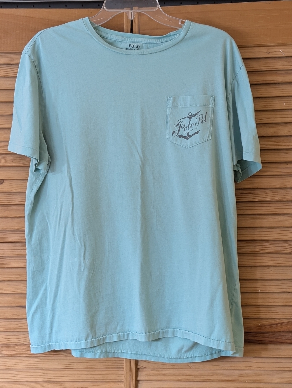 Men's Polo by Ralph Lauren Light Aqua Short Sleeve Pocket Tee L